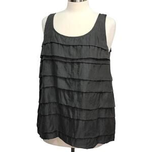 Eileen Fisher Size M Ruffle Tiered Tank Top Blouse Dark Gray Charcoal 100% Silk